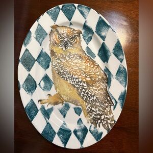 🦉 Vietri Wildlife Owl Oval Platter – Made in Italy – 18” – Wall Hanging Holes